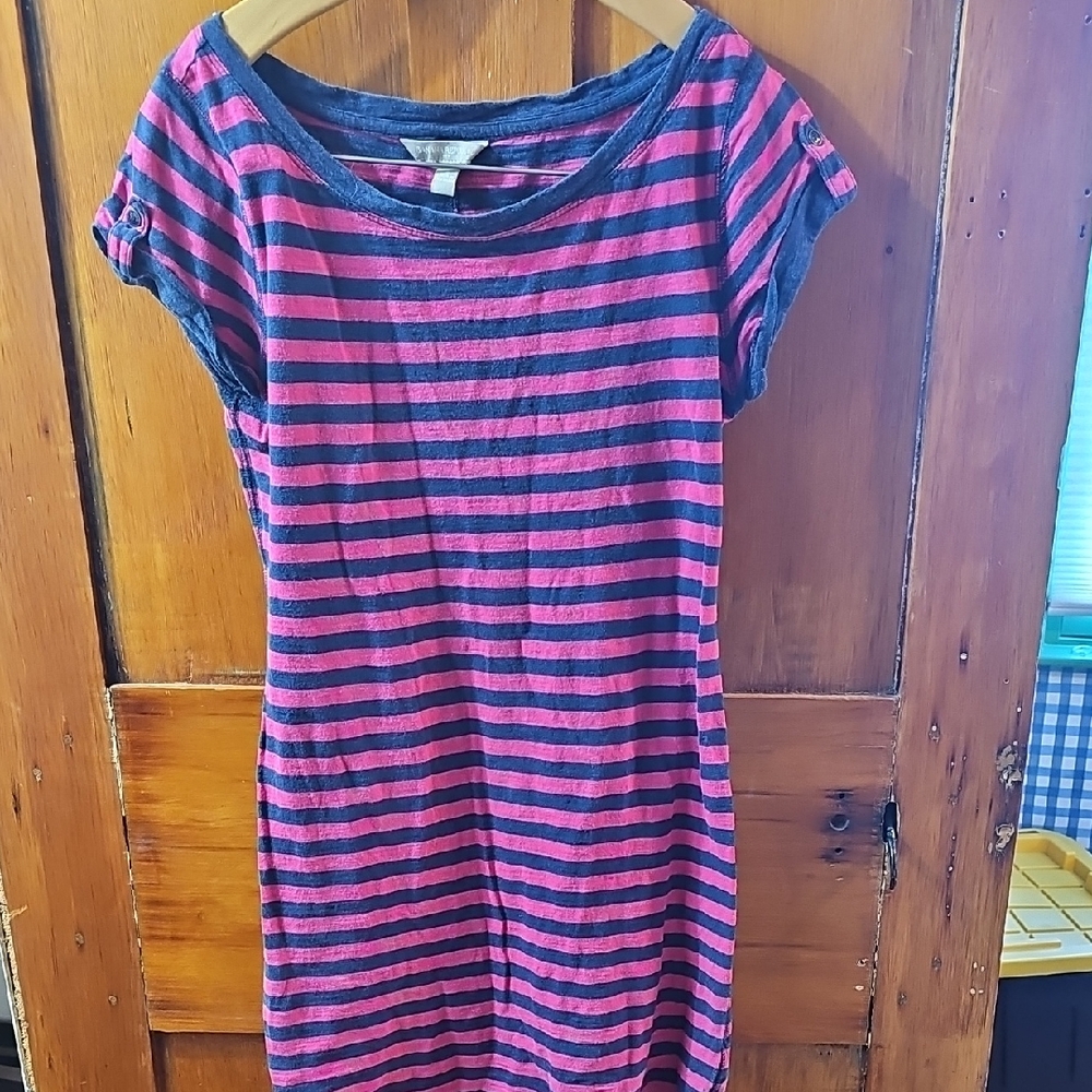 Banana Republic Navy and Pink Striped Shirtdress